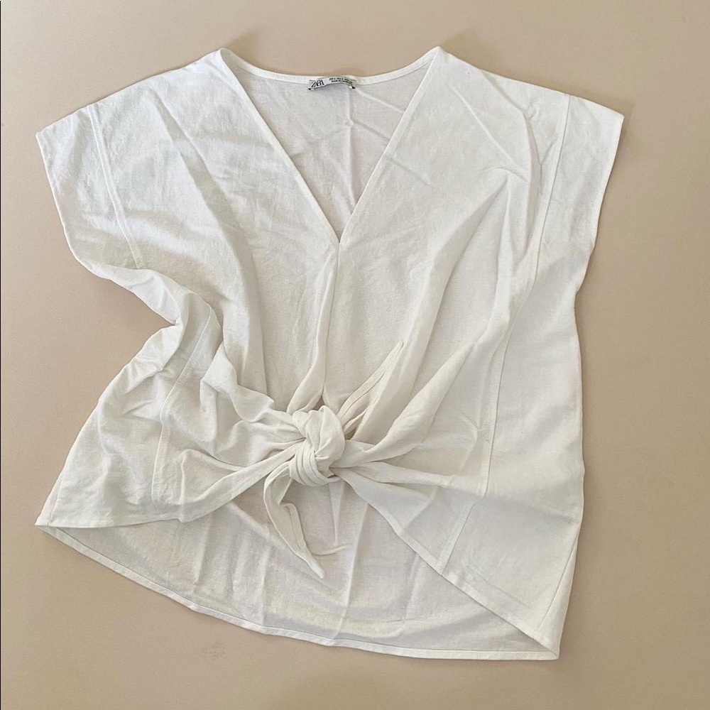 Zara tie front linen look top - size small - Picture 4 of 5
